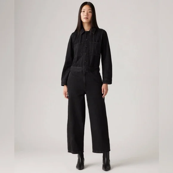 Levi's Premium ICONIC JUMPSUIT Black Denim One Piece Jeans Medium New NWT $128 - Picture 5 of 12